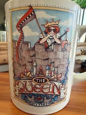 Mary Engelbreit The Queen of Everything Ceramic Mug - Red, Blue, White, Gold